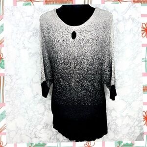 Hannah Black Silver Ombre Metallic Knit Dolman Sleeve Tunic Sweater Women’s M